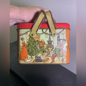 Vintage Christmas Tin Storage w/ Holders Basket Potpourri Press 6" x 5" x 4.5"